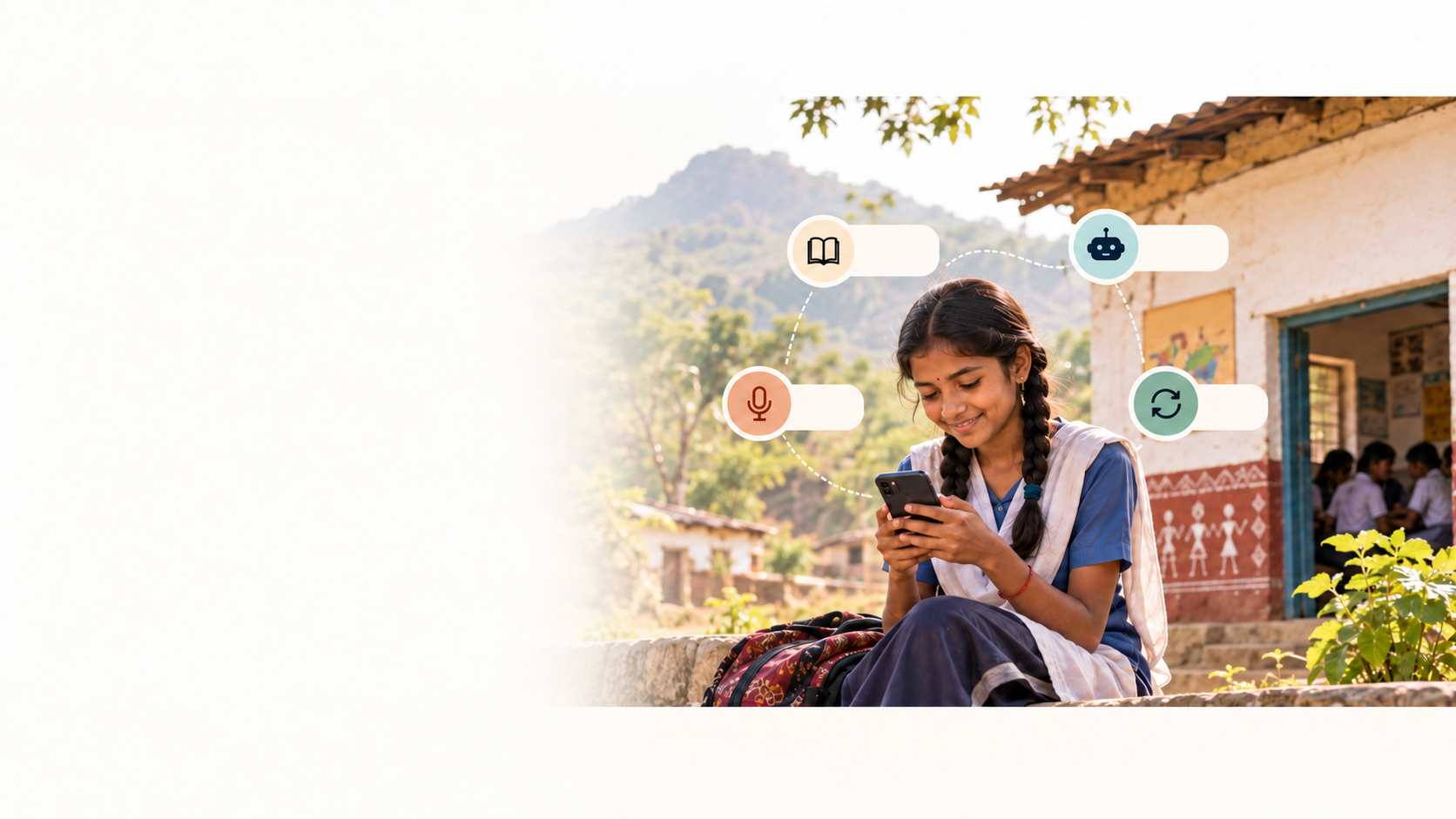 Student using ASTRA beside a rural community learning hub